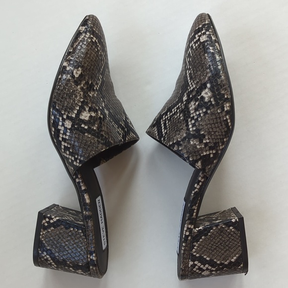 Steve Madden Snake Skin Print Block Heel Mule Slides 8.0 Black Gray - Picture 5 of 16